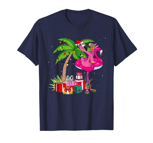 Flamingo Sunglasses Xmas Beach Tropical Christmas in July T-Shirt
