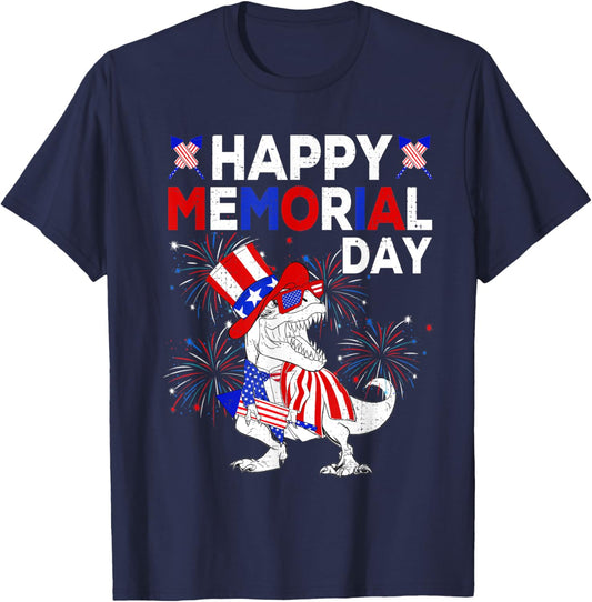 Happy Memorial Day Funny Dinosaur Patriotic 4th Of July T-Shirt