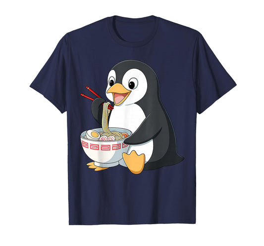 Anime Kawaii Penguin Eating Ramen Noodle Gifts Men Women Kid T-Shirt