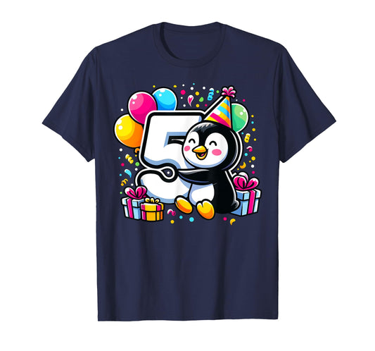 Kids Penguin Theme fifth Bday Party 5th Penguin Birthday T-Shirt