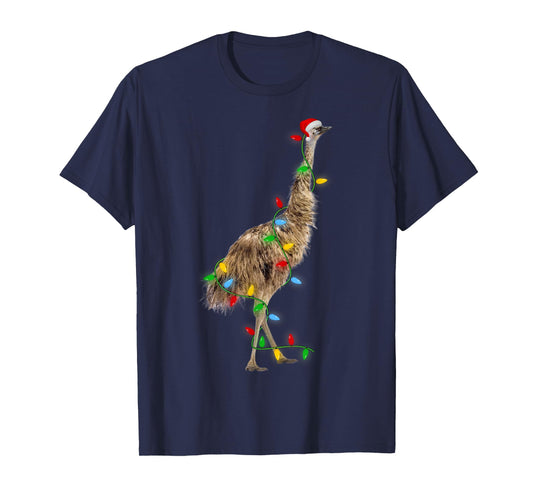 Emu Bird Xmas Lighting Holiday Santa Emu Christmas T-Shirt