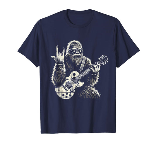 Bigfoot Playing A Guitar Rock On Sasquatch Big Foot T-Shirt