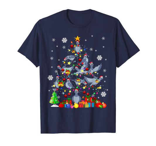 Christmas Tree Light Santa Pigeon Bird Lover T-Shirt