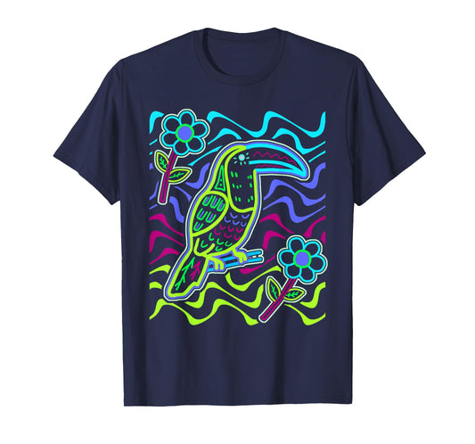 Toucan Bird Aracari Toucanet Mola Art by Panama Kuna Tribe T-Shirt