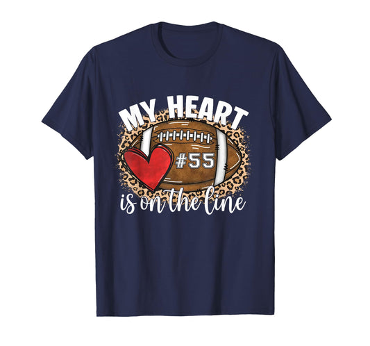 Game Day My Heart is On The Line Jersey Number 55 Football T-Shirt