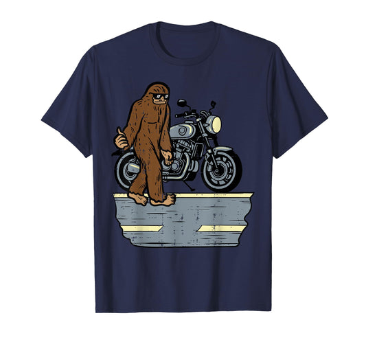 Biker Bigfoot Sasquatch Motorcycle Motorbike Men Kids Women T-Shirt