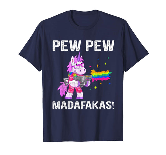 Unicorn Pew Pew Madafakas Vintage Crazy Cat Funny Graphic T-Shirt for Men Women