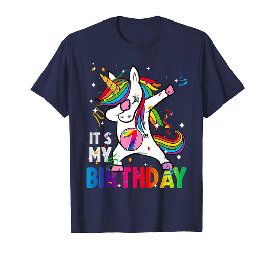 7 Years Old Girl Kid 7th Birthday Gift Dabbing Unicorn T-Shirt