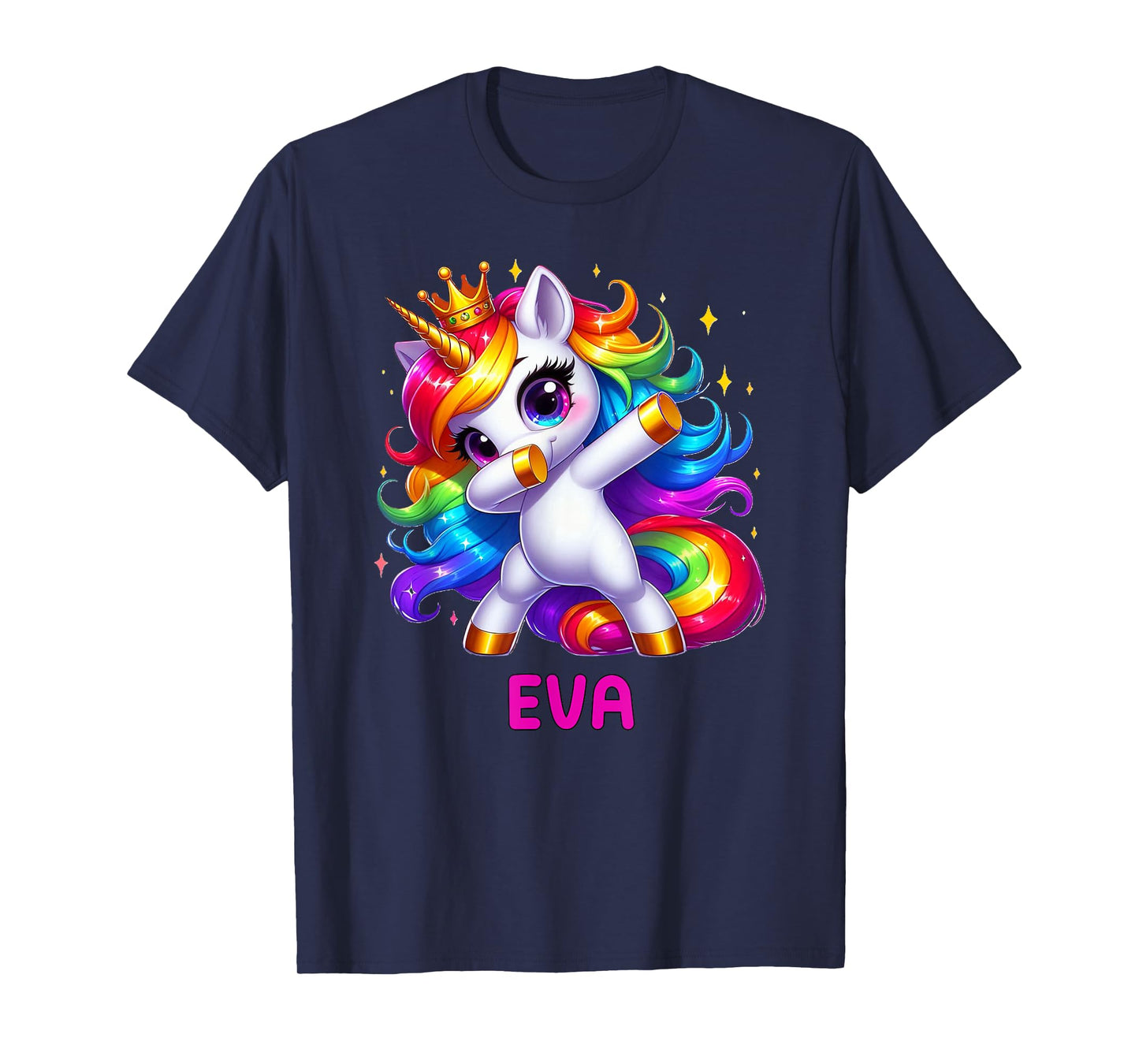 EVA Personalized Name Dabbing Unicorn Birthday Queen T-Shirt