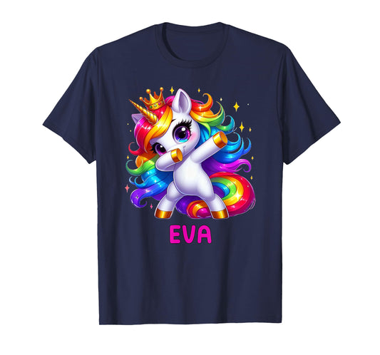 EVA Personalized Name Dabbing Unicorn Birthday Queen T-Shirt