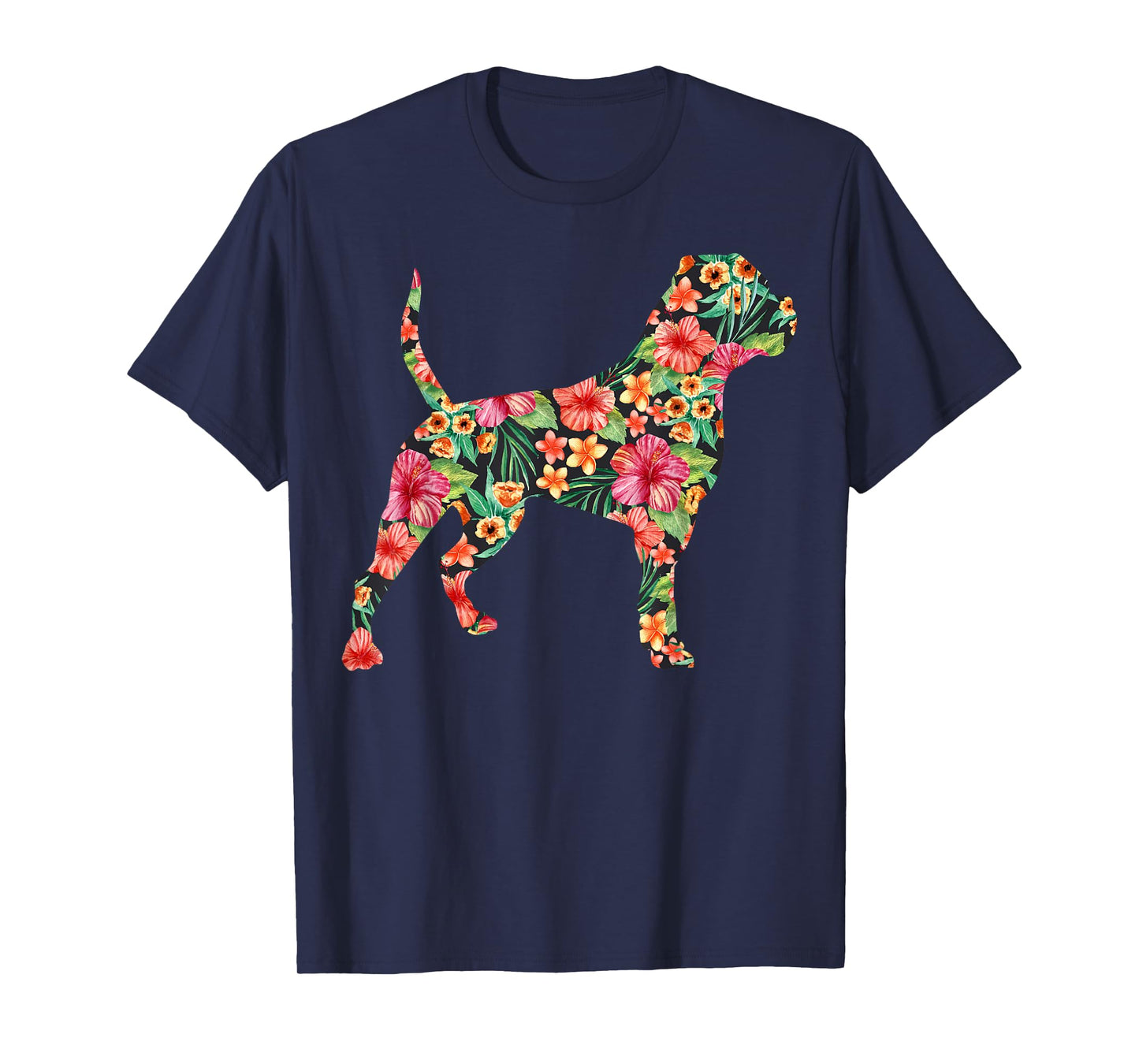 American Bulldog Flower Funny Dog Silhouette Floral Gifts T-Shirt for Men Women Kids