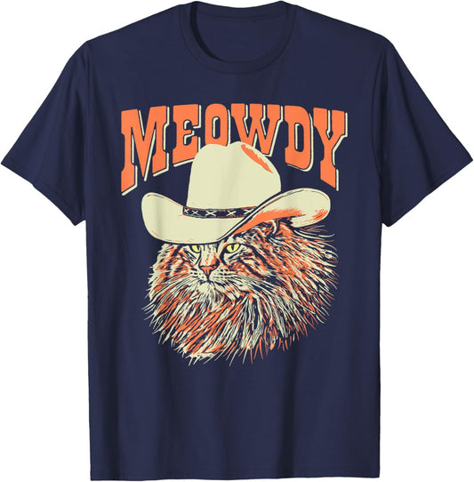 Meowdy! Funny Country Music Cat Cowboy Hat Vintage T-Shirt
