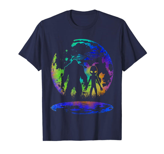 Alien And Bigfoot Moon Sasquatch Belive UFO Extraterrestrial T-Shirt