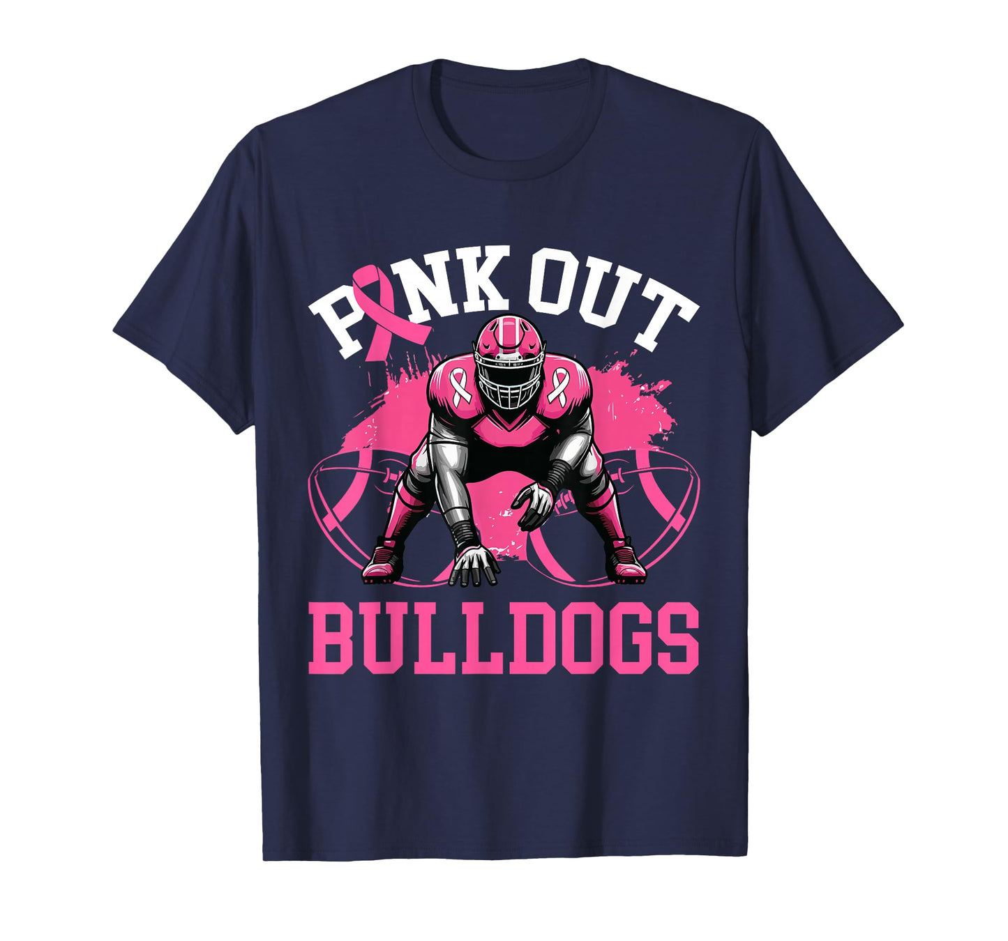 Bulldog Pink Out Football Tackle Breast Cancer Awareness T-Shirt
