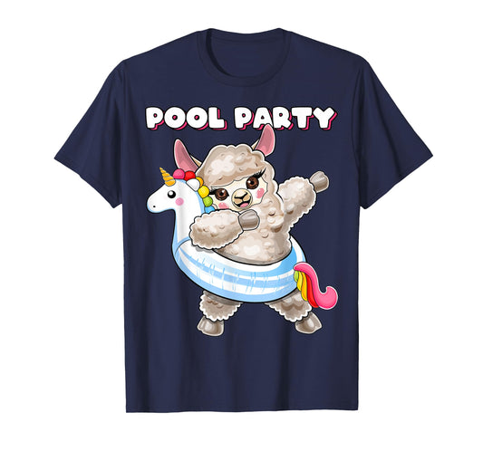 Pool Party Unicorn Float Dabbing Llama Girls Women Summer T-Shirt