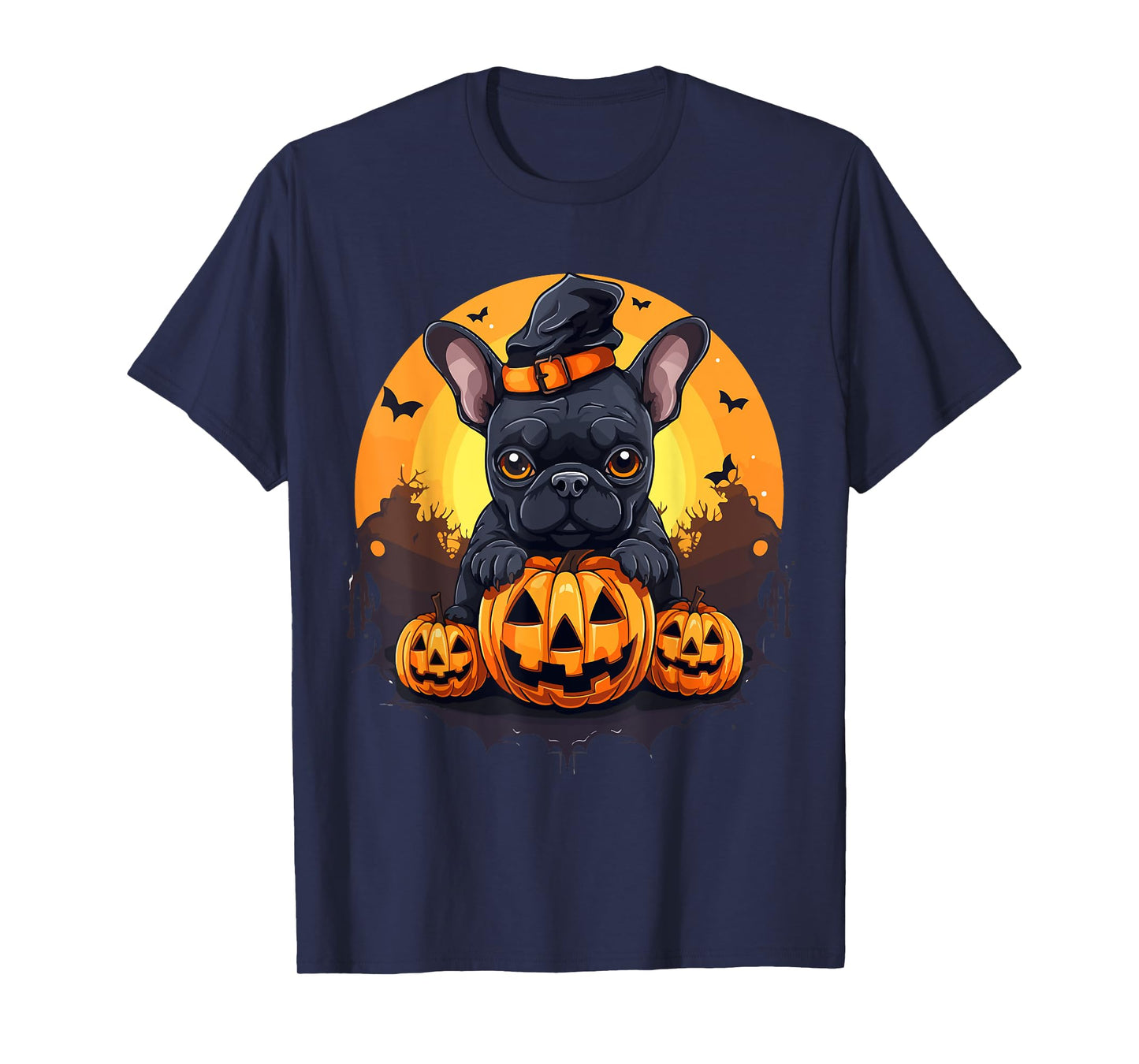 French Bulldog Frenchie Dog Breed Pet Halloween Pumpkins T-Shirt for Men Women Kids