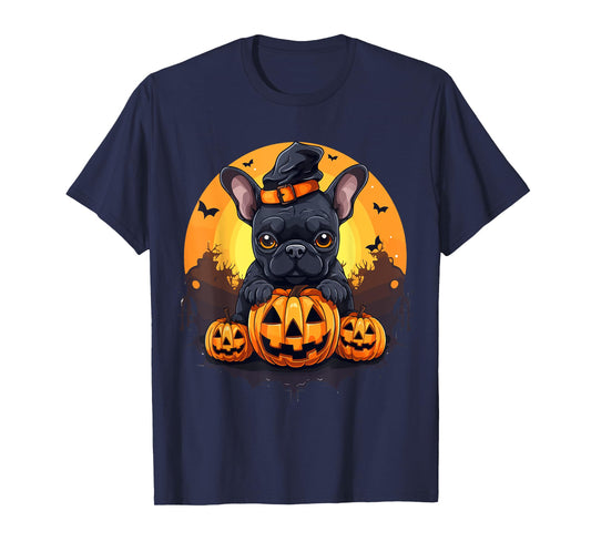 French Bulldog Frenchie Dog Breed Pet Halloween Pumpkins T-Shirt for Men Women Kids