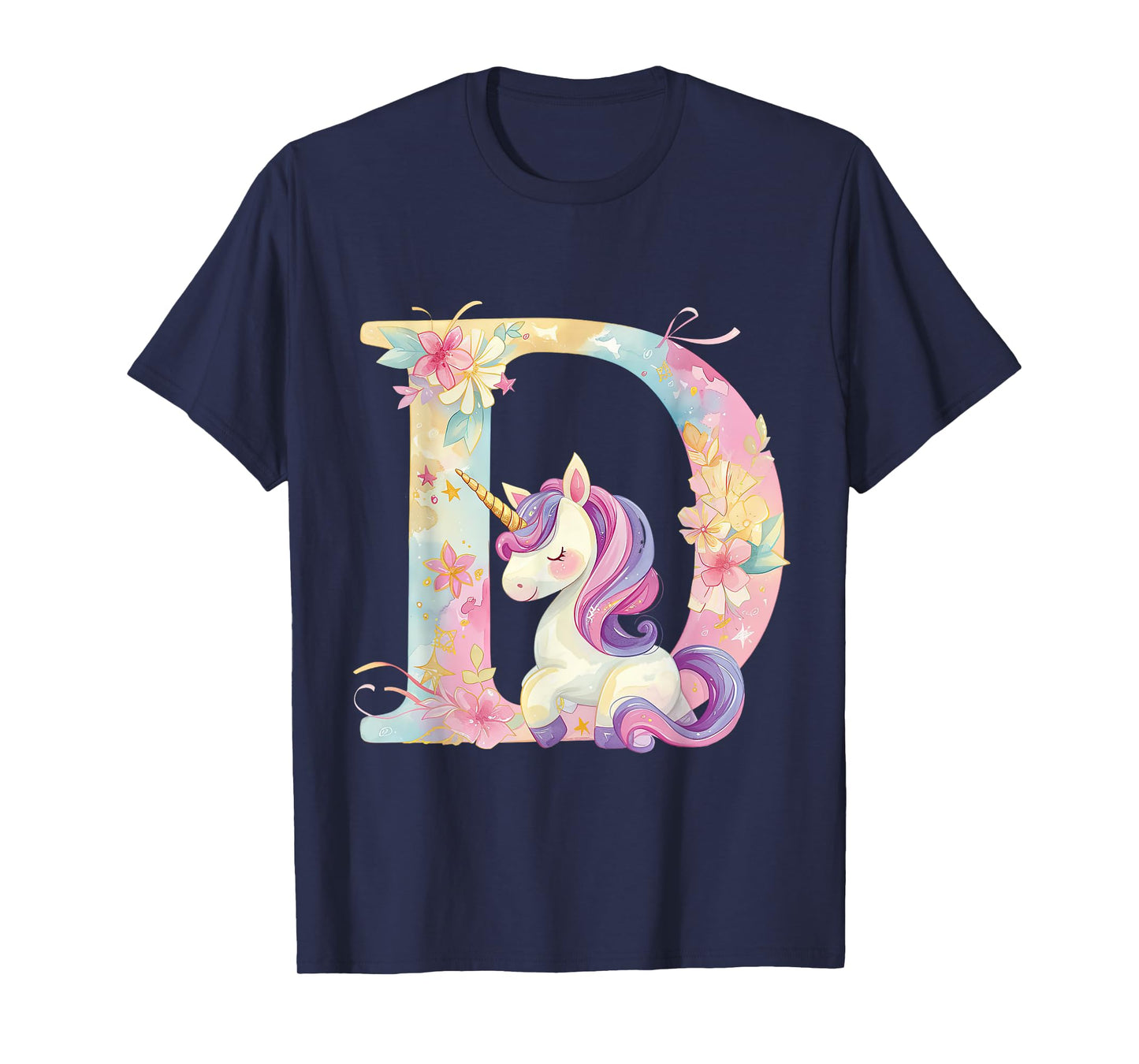 D Initial Letter Alphabet Unicorn Birthday Outfit Monogram D T-Shirt