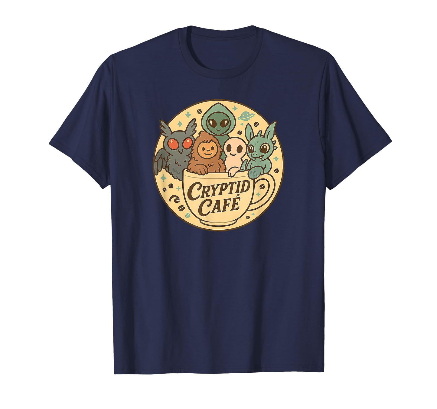 Sweet Mothman Cute Bigfoot Aliens Cryptid Cafe Cryptozoology T-Shirt