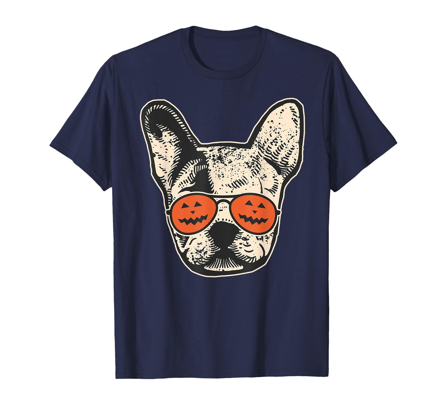 Frenchie in Pumpkin Sunglasses - French Bulldog Halloween T-Shirt