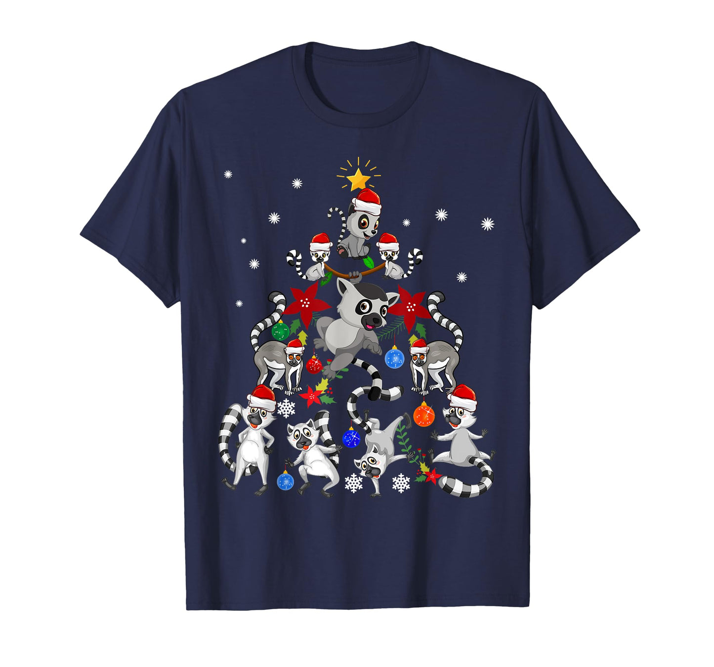 Lemur Christmas Tree Santa Hat Xmas Holiday Costume For Kids T-Shirt
