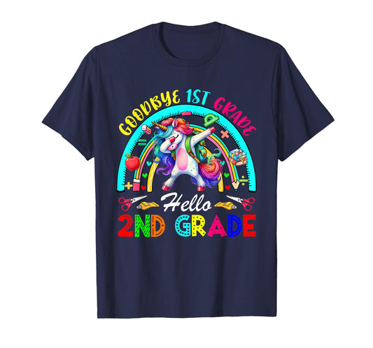 Goodbye 1st Grade Hello 2nd Grade Dabbing Unicorn Rainbow T-Shirt