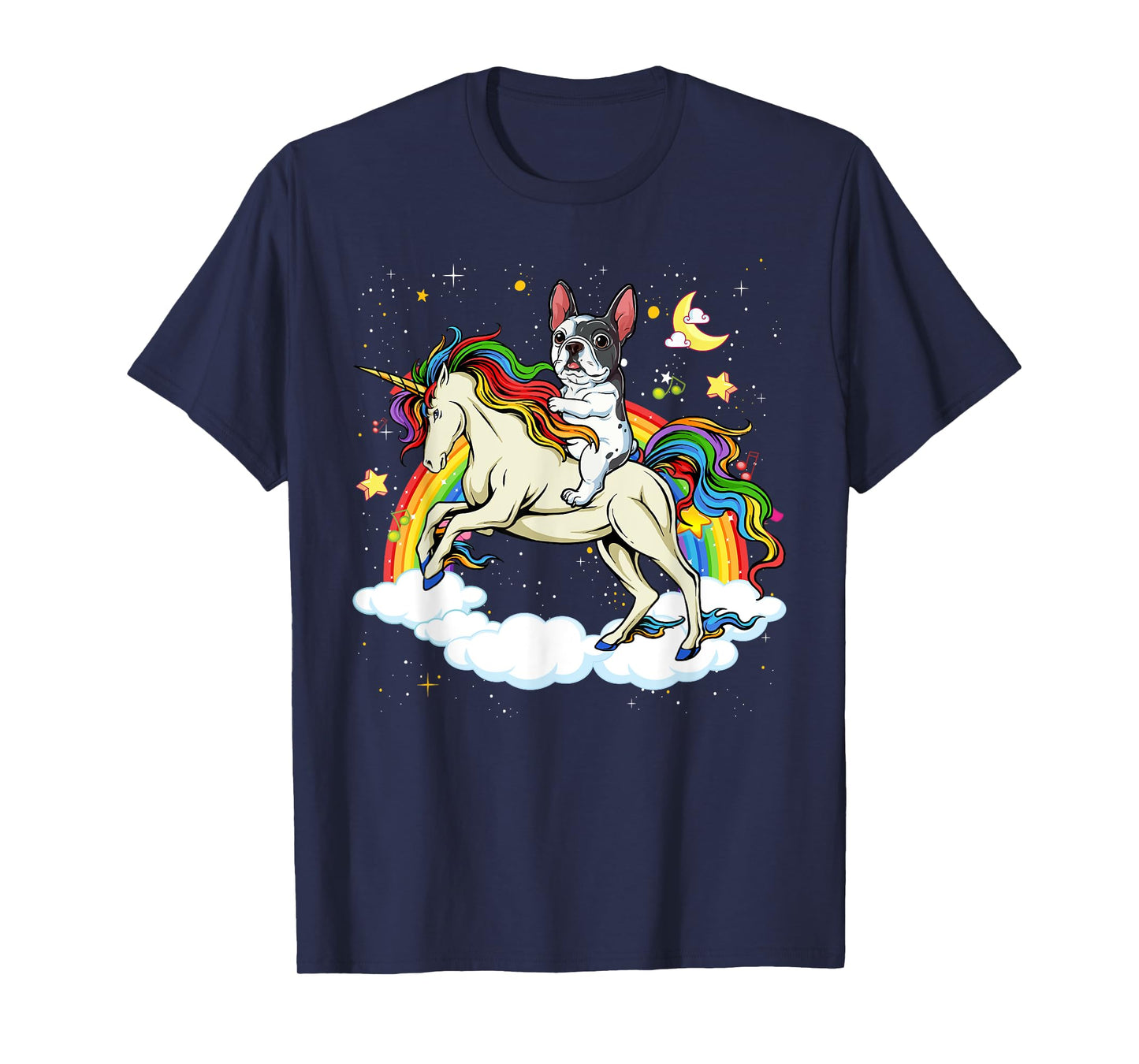 Boston Terrier Riding Unicorn Gifts Boys Girls Kids Rainbow T-Shirt