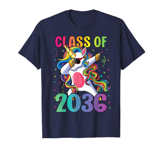 Class of 2036 Shirt Girls Kids Dabbing Unicorn Grow With Me T-Shirt