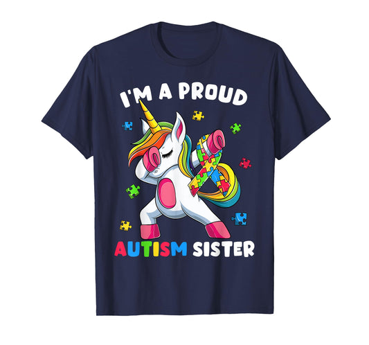 Proud Autism Sister Dab Dance Shirts, Girls Dabbing Unicorn T-Shirt