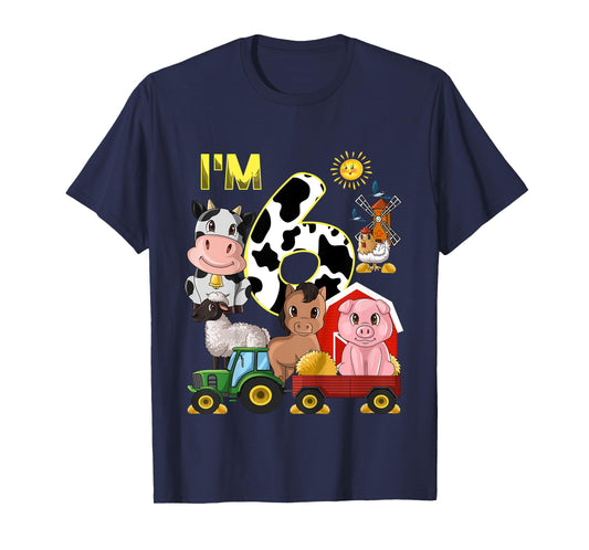 Kids Farm Animals Tractor 6th Birthday 6 Year Old Birthday Party T-Shirt