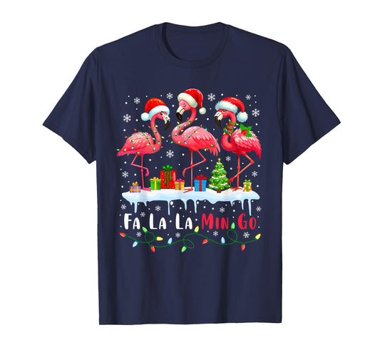 Fa La La Mingo Flamingo Christmas Tropical Xmas Tree Lights T-Shirt