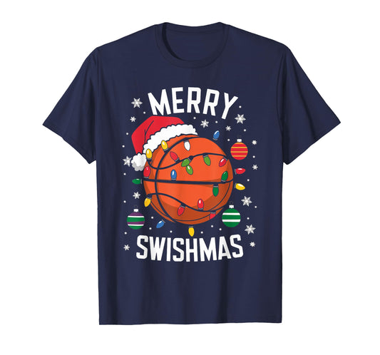 Merry Swishmas Christmas Xmas Basketball Boys Kids Men T-Shirt