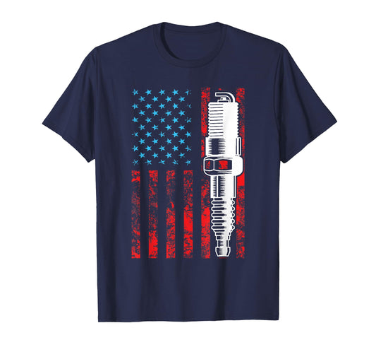 American Flag Spark Plug - Vintage Car Lover USA T-Shirt