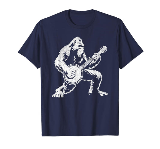 Funny Bigfoot Sasquatch Playing Banjo Bluegrass Music Lover T-Shirt