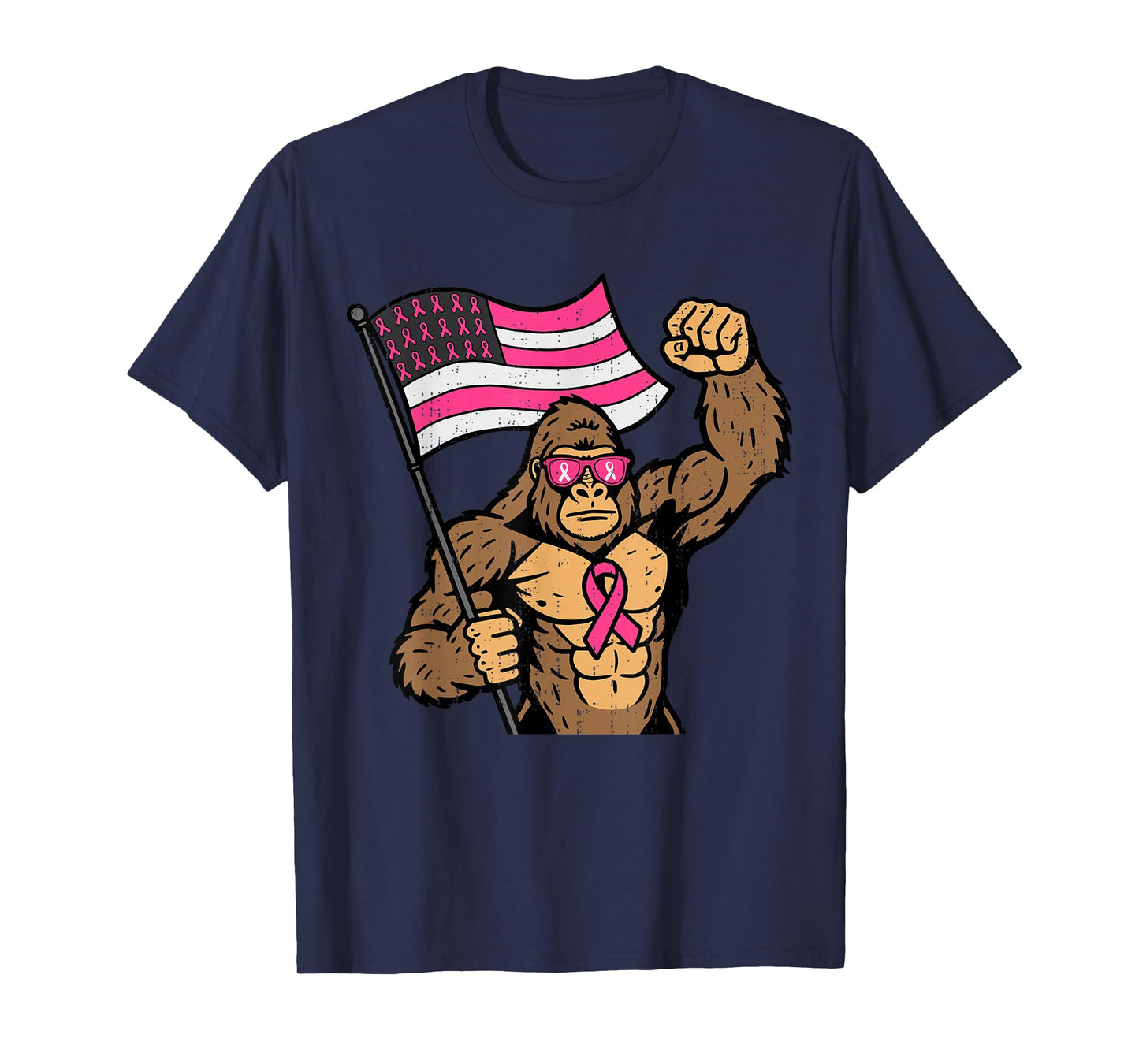 Bigfoot Sasquatch Breast Cancer Pink Ribbon Support Men Boys T-Shirt