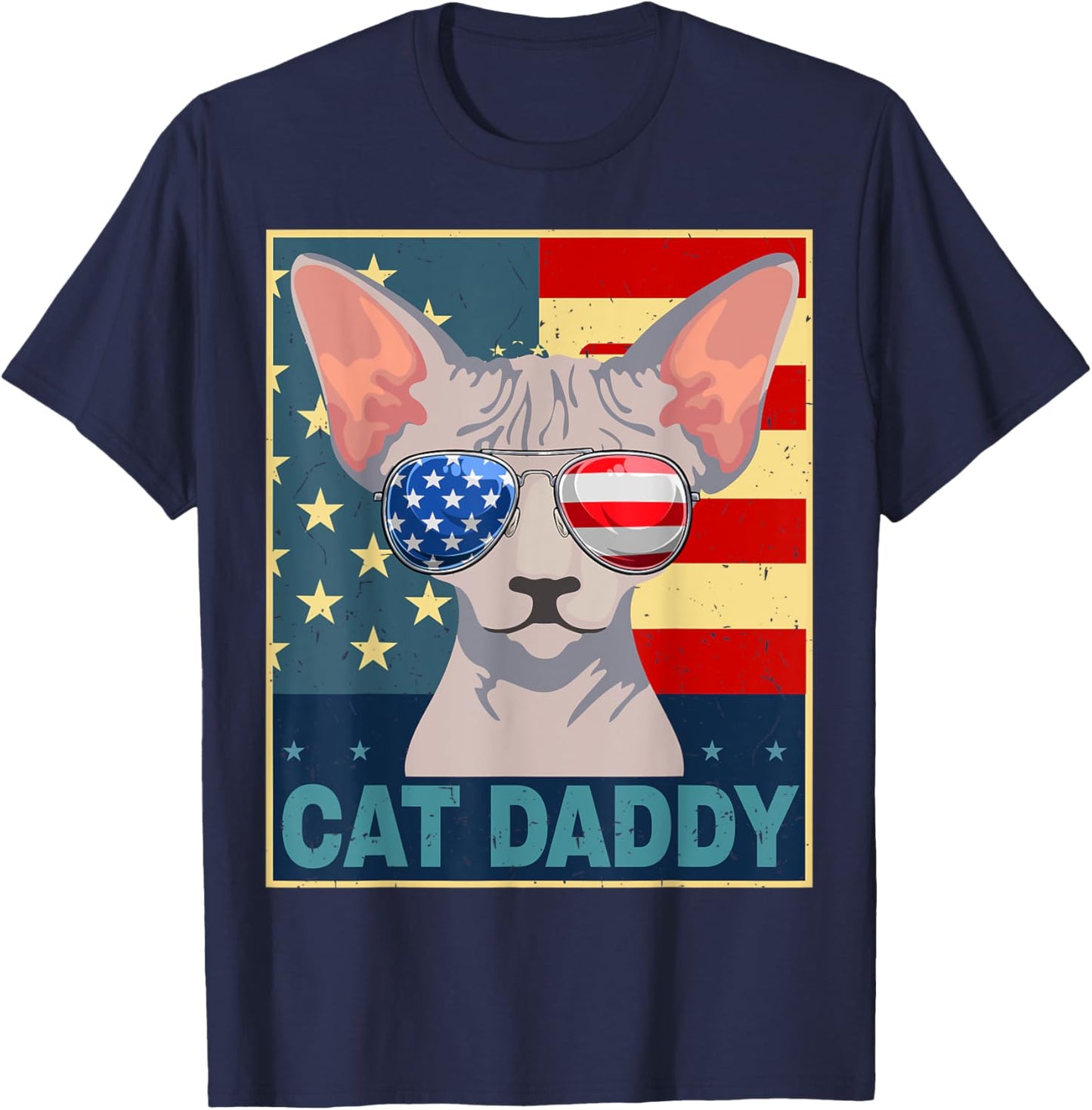 Sphynx Cat-Shirt Daddy Dad Father Day Gift US Flag Funny Cat T-Shirt
