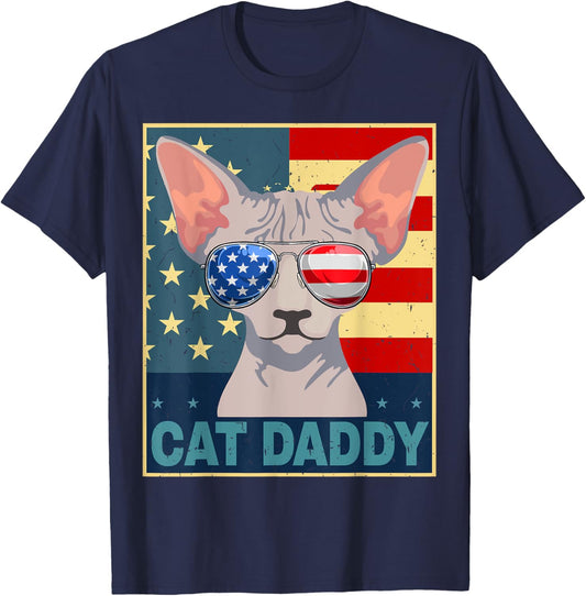 Sphynx Cat-Shirt Daddy Dad Father Day Gift US Flag Funny Cat T-Shirt