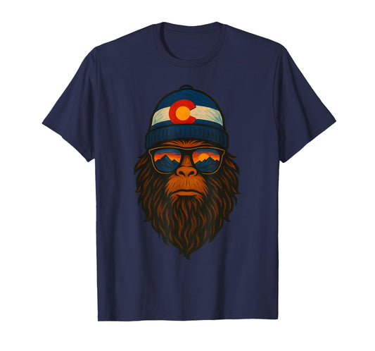 Colorado Sasquatch Beanie Sunset Mountain Bigfoot Art Retro T-Shirt