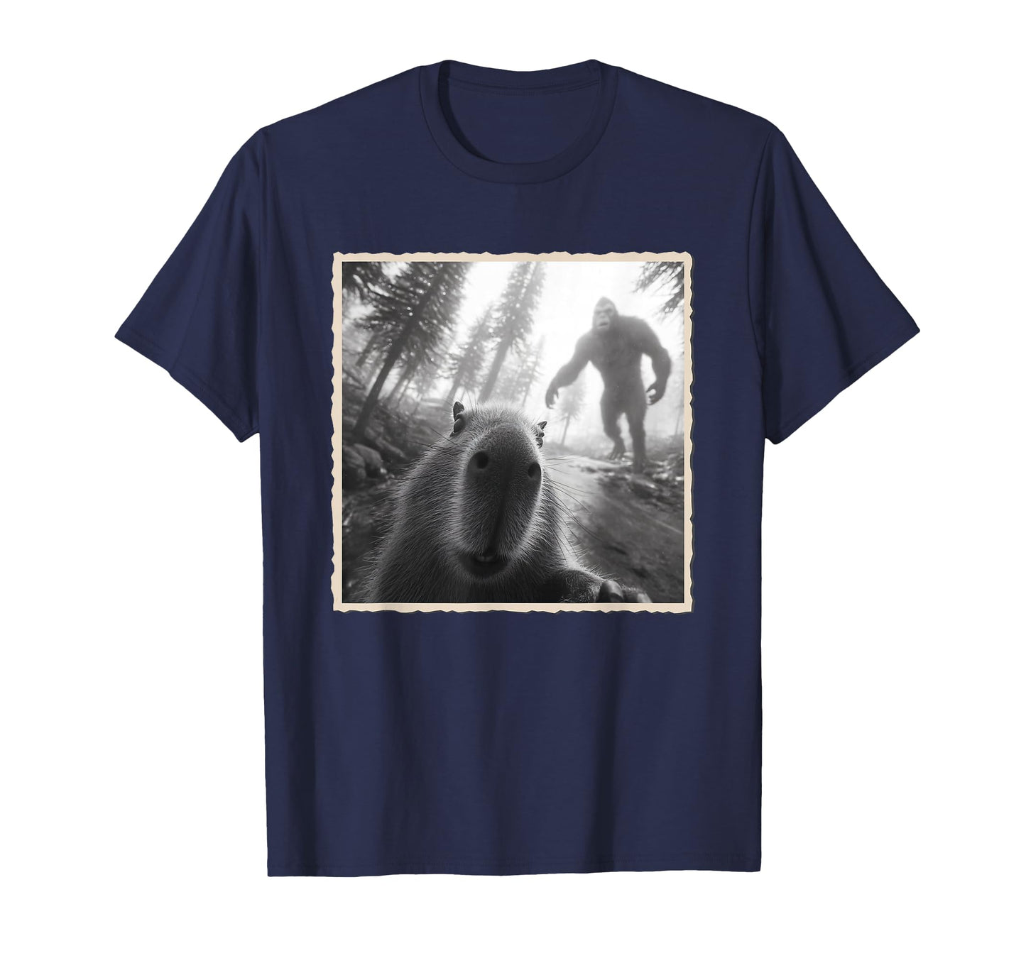 Capybara Scared Selfie With Bigfoot & Funny Sasquatch T-Shirt