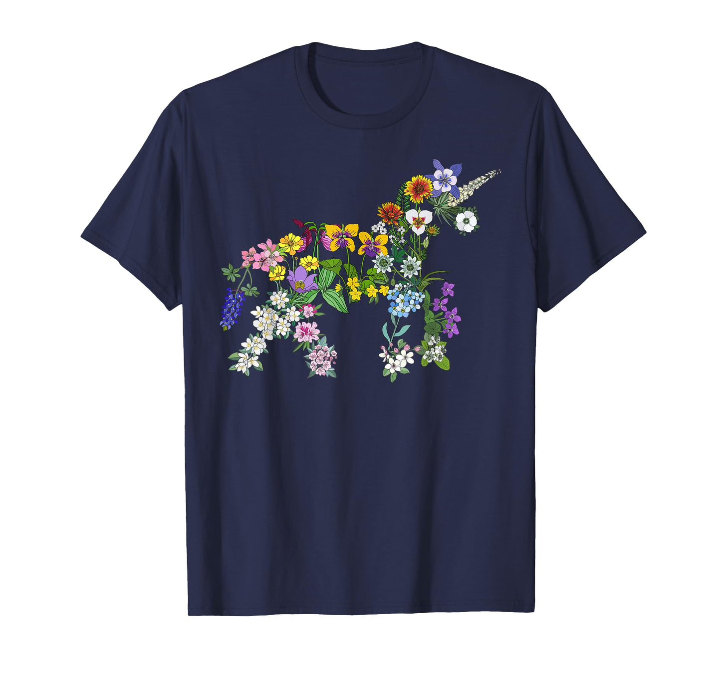 Floral Unicorn Wildflowers Flower Unicorn Shape Graphic Tee T-Shirt