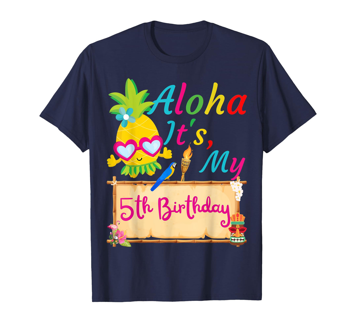 Aloha It's My 5th Birthday Hawaii 5 Years Girl Luau Candles T-Shirt