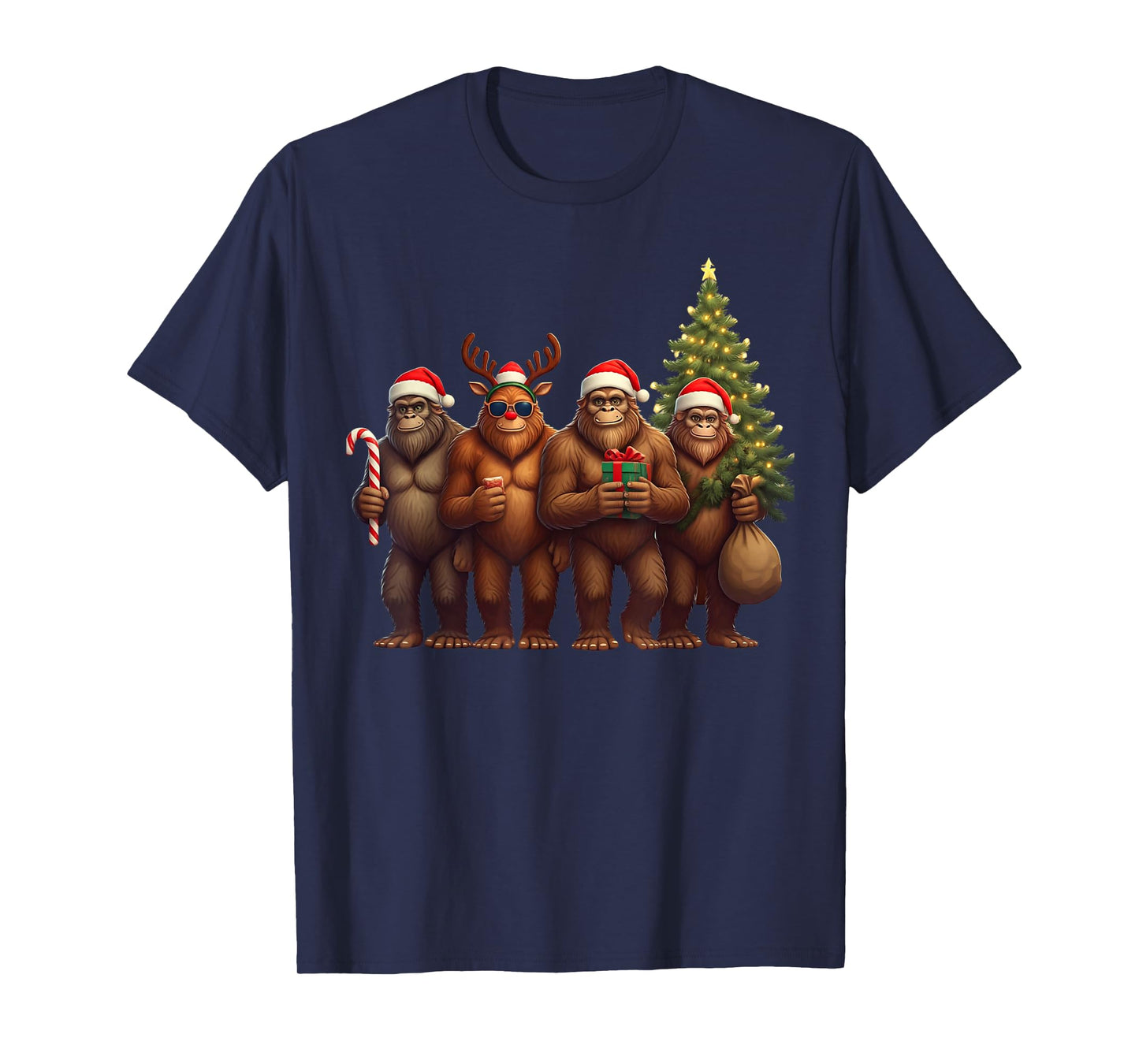 Santa Bigfoot Christmas Lights Bigfoot Lover Xmas Squad T-Shirt