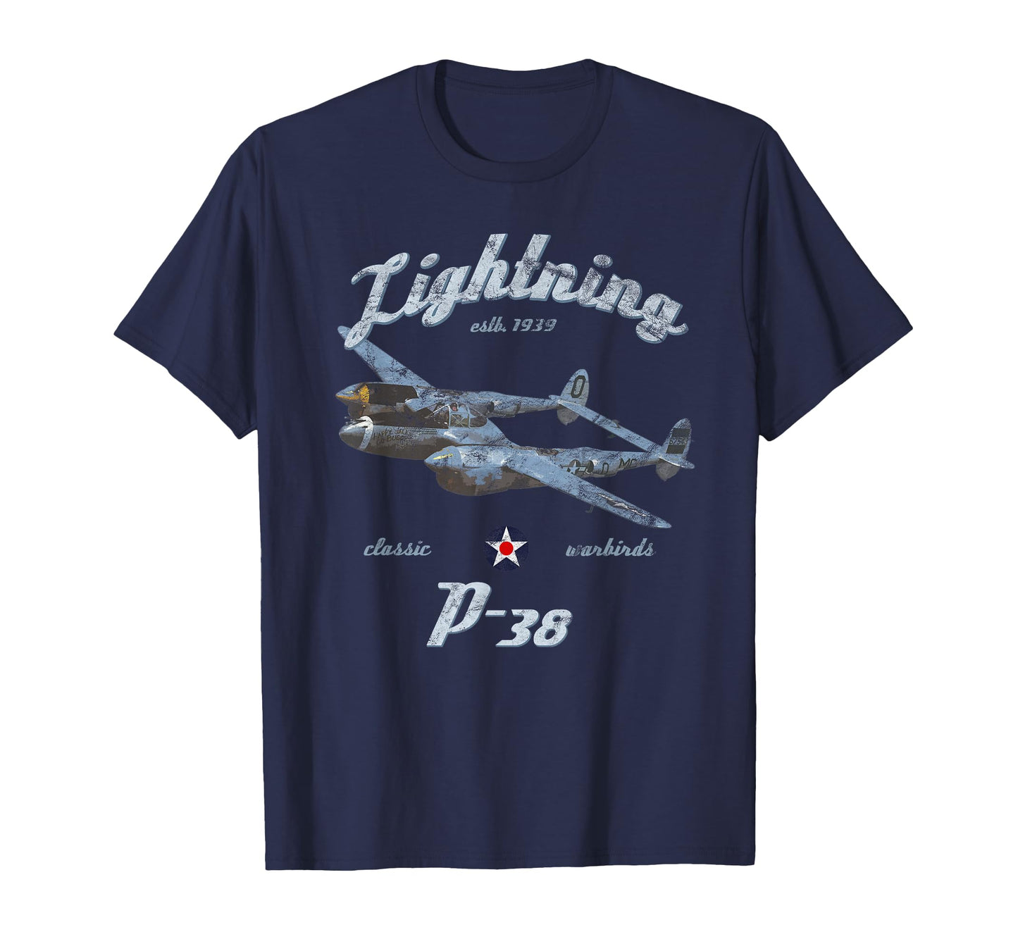Designed For Flight P-38 Lightning Classic Warbird WWII Fighter Airplane Vintage Black Unisex Adult T-Shirt