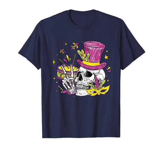 Funny Sugar Skull Mardi Gras Party Apparel Men Women Kids T-Shirt
