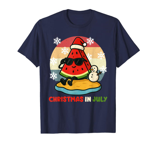 Watermelon Santa Hat Snowman Christmas In July Summer X-mas T-Shirt