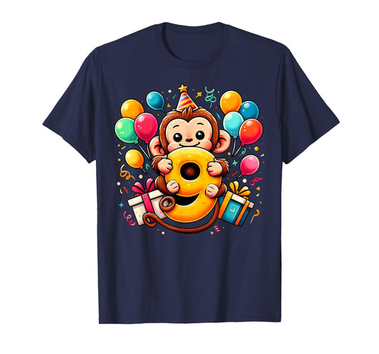 Monkey 9th birthday boy girl 9 years old ninth nine Monkey T-Shirt