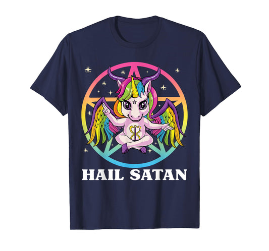 Satanic Unicorn Hail Satan Pentagram Unicorn Baphomet Sigil T-Shirt