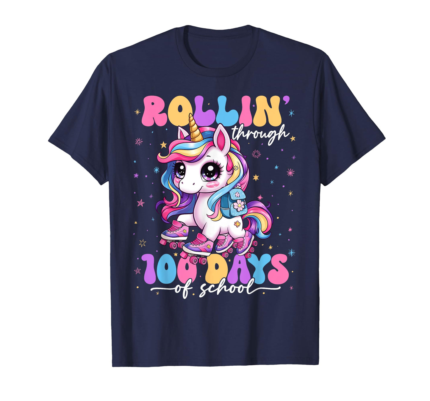 Rollin' Through 100 Days Of School 100th Day Unicorn Teacher T-Shirt