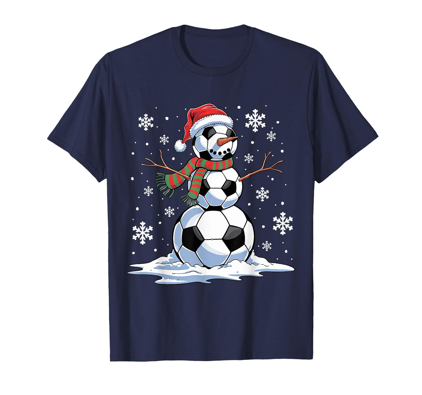 Soccer Snowman Soccer Player Santa Hat Christmas Funny T-Shirt