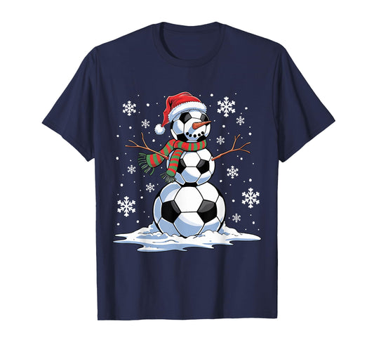 Soccer Snowman Soccer Player Santa Hat Christmas Funny T-Shirt